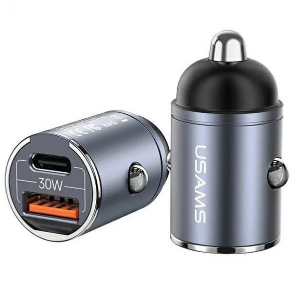 USAMS Ład. sam. 1xUSB+1xUSB-C C38 30W PD Fast Charge z wbudowanym pieścieniem stalowy/tarnish CC206CC01 (US-CC206)