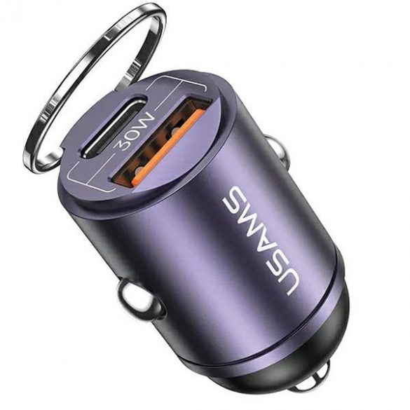 USAMS Ład. sam. 1xUSB+1xUSB-C C38 30W PD Fast Charge z wbudowanym pieścieniem fioletowy/violet CC206CC02 (US-CC206)