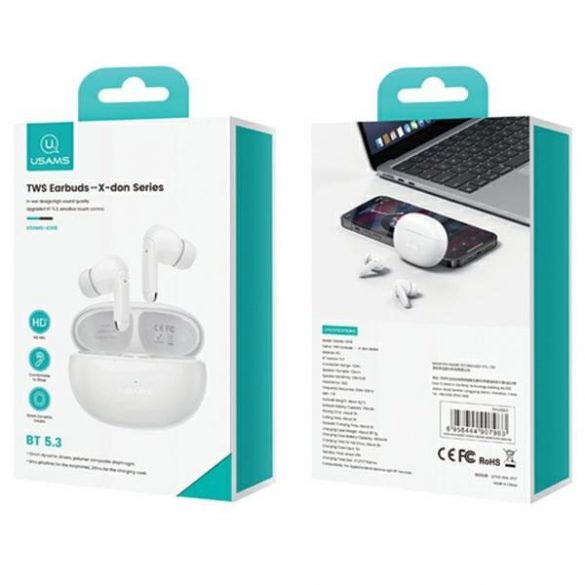 USAMS Słuchawki Bluetooth 5.3 TWS Seria X-Don Microfon dublu ENC bezprzewodowe fioletowy/violet BHUXD03 (USAMS-XD18)