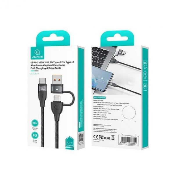 USAMS Kabel U85 2xUSB-C/USB-A 1,2m 100W PD Încărcare rapidă czarny/negru SJ654USB01 (US-SJ654)