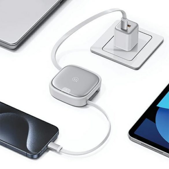 USAMS Kabel rozwijany 3w1 z pudełkiem MicroUSB/USB-C/Lightning 60W srebrny/argintiu SJ650USB02 (US-SJ650)