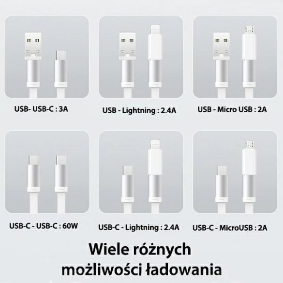 USAMS Kabel rozwijany 3w1 z pudełkiem MicroUSB/USB-C/Lightning 60W srebrny/argintiu SJ650USB02 (US-SJ650)