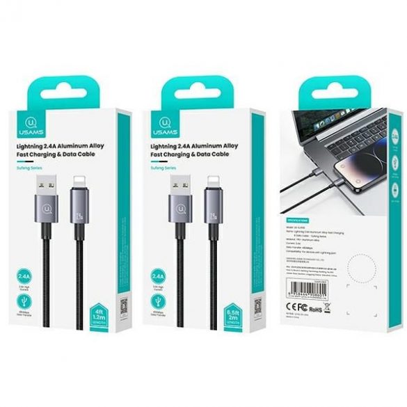 USAMS Kabel USB cu Lightning 2,4A 1,2m Încărcare rapidă stalowy/tarnish SJ667USB01 (US-SJ667)