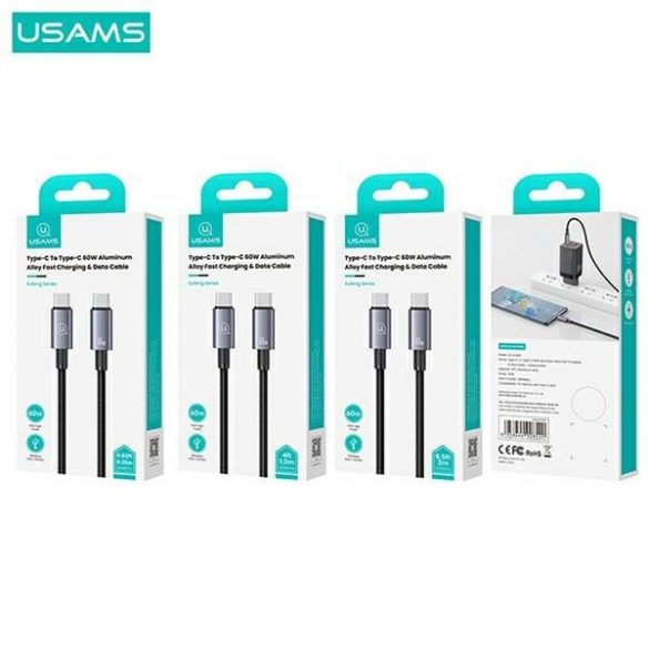 USAMS Kabel USB-C și USB-C 60W 0,25m Încărcare rapidă stăpână/degradată SJ678USB01 (US-SJ678)