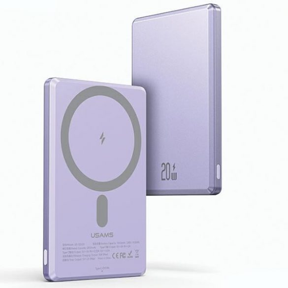 USAMS Powerbank indukcyjny 5000mAh 20W Încărcare rapidă fioletowy/violet 10KCD22002 (US-CD220)