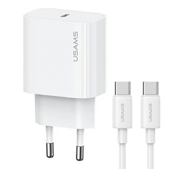 USAMS Ład. siec. 1xUSB-C T65 PD20W PD Încărcare rapidă US-CC226 + cablu USB-C/USB-C US-SJ711 60W biały/alb Seria Yi OYXLTZ01