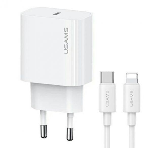 USAMS Ład. siec. 1xUSB-C T65 PD20W PD Încărcare rapidă US-CC226 + cablu USB-C/Lightning US-SJ712 30W biały/alb Seria Yi OYXLTZ02