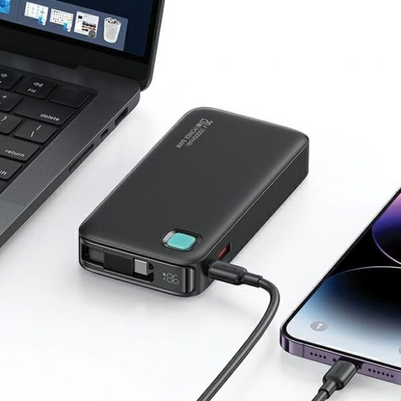 USAMS Powerbank ze zwijanym kablem USB-C Retractabil 10000 mAh PD 20W Încărcare rapidă Seria XY czarny/negru 10KCD22401(US-CD224)