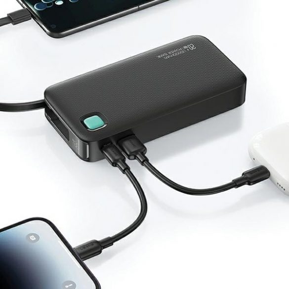 USAMS Powerbank ze zwijanym kablem USB-C Retractabil 10000 mAh PD 20W Încărcare rapidă Seria XY czarny/negru 10KCD22401(US-CD224)