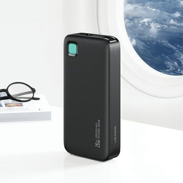 USAMS Powerbank ze zwijanym kablem USB-C Retractabil 10000 mAh PD 20W Încărcare rapidă Seria XY czarny/negru 10KCD22401(US-CD224)