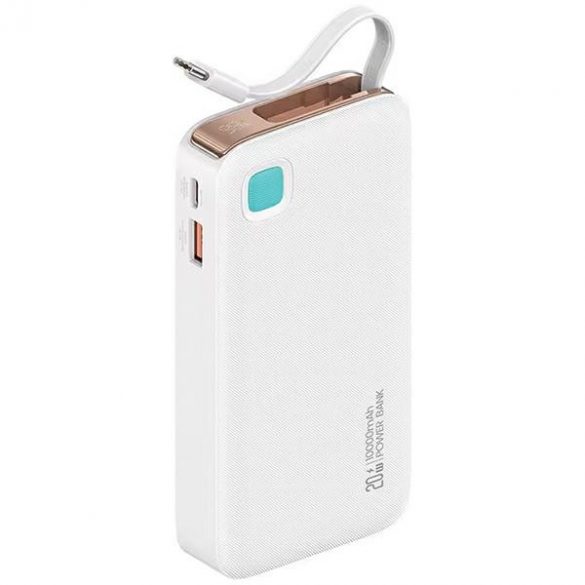 USAMS Powerbank ze zwijanym kablem USB-C Retractabil 10000 mAh PD 20W Încărcare rapidă Seria XY biały/alb 10KCD22402 (US-CD224)