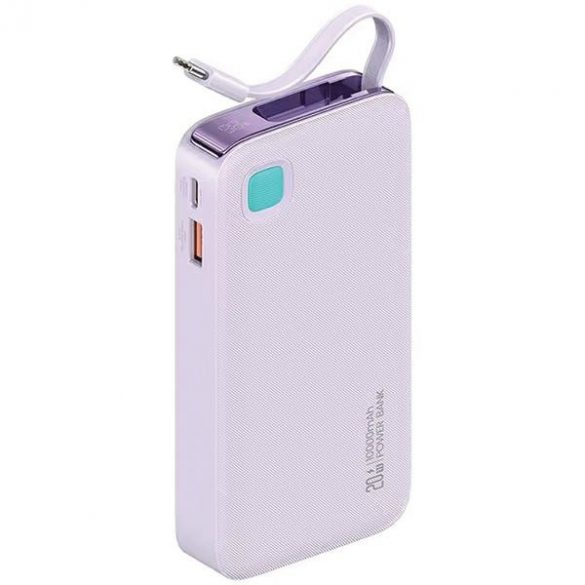 USAMS Powerbank ze zwijanym kablem USB-C Retractabil 10000 mAh PD 20W Încărcare rapidă Seria XY fioletowy/violet 10KCD22403 (US-CD224)