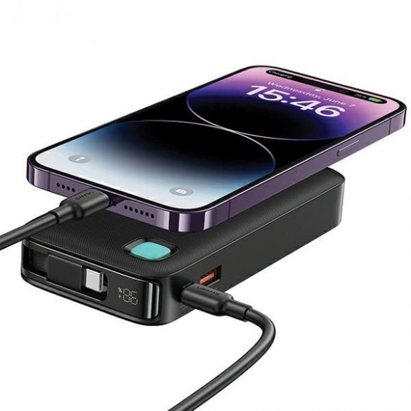 USAMS Powerbank ze zwijanym kablem USB-C Retractabil 10000 mAh PD 20W Încărcare rapidă Seria XY fioletowy/violet 10KCD22403 (US-CD224)