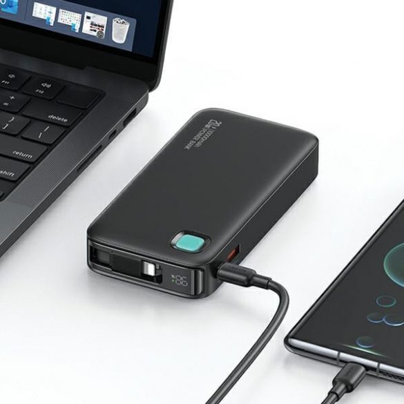 USAMS Powerbank ze zwijanym kablem Lightning retractabil 10000 mAh PD 20W Încărcare rapidă Seria XY czarny/negru 10KCD22501 (US-CD225)