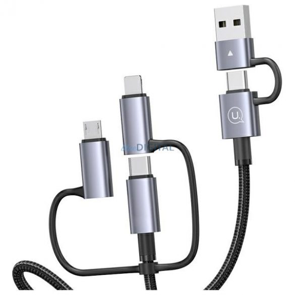 USAMS US-SJ713 Seria Sufeng USB-A/Tip-C - Cablu tip C/Lightning/micro USB 60W 1,2m - negru