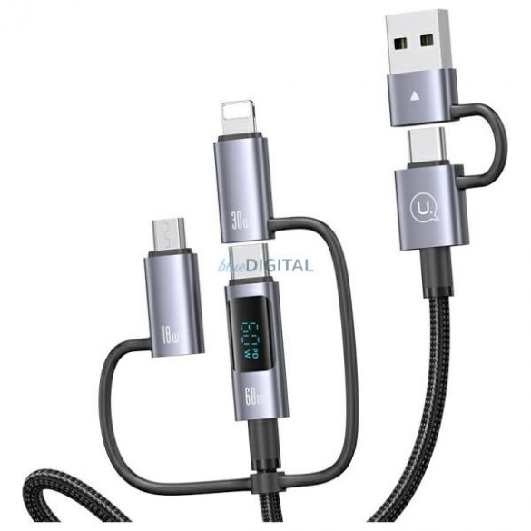 USAMS US-SJ713 Seria Sufeng USB-A/Tip-C - Cablu tip C/Lightning/micro USB 60W 1,2m - negru