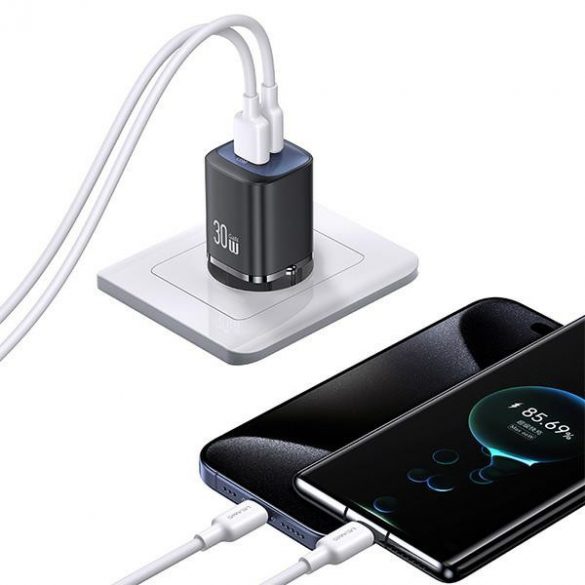 USAMS Ład. siec. CC254 30W GaN USB-C/USB-A Încărcare rapidă Seria HC biał/alb CC254TC02