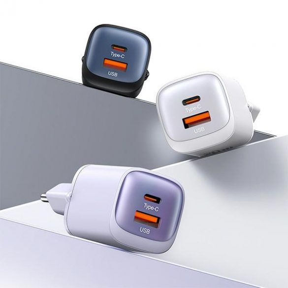 USAMS Ład. siec. CC254 30W GaN USB-C/USB-A Încărcare rapidă Seria HC fioletowy/violet CC254TC03