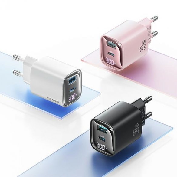 USAMS Ład. siec. CC229 30W GaN USB-C/USB-A Încărcare rapidă Seria XC biał/alb CC229TC02