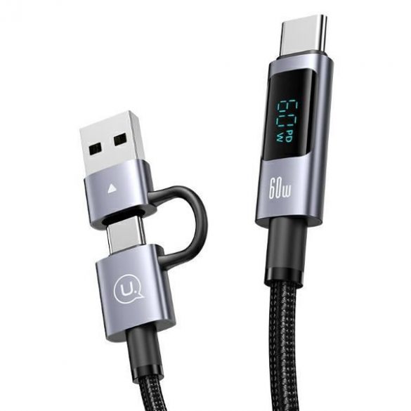 USAMS SJ736 Sufeng Series USB-A/Type-C - Type-C/Lightning/microUSB cablu cu afișaj 60W 2m - gri