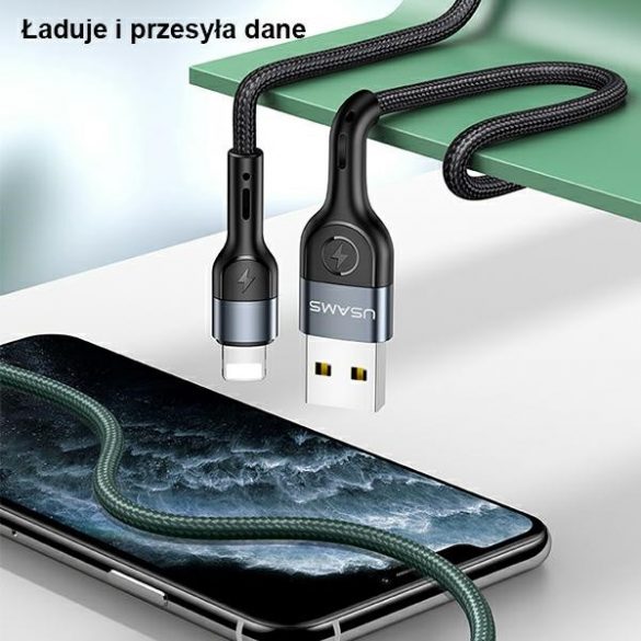 USAMS Kabel pleciony U55 2A lightning czarny/negru 1m SJ448USB01 (US-SJ448)