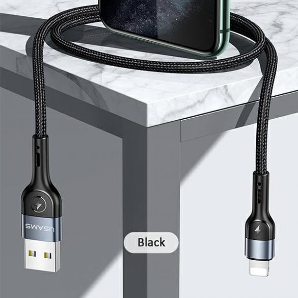 USAMS Kabel pleciony U55 2A lightning czarny/negru 1m SJ448USB01 (US-SJ448)