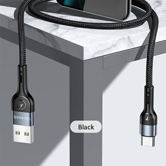 USAMS Kabel pleciony U55 2A USB-C czarny/negru 1m SJ449USB01 (US-SJ449)