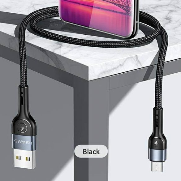 USAMS Kabel pleciony U55 2A micro USB czarny/negru 1m SJ450USB01 (US-SJ450)