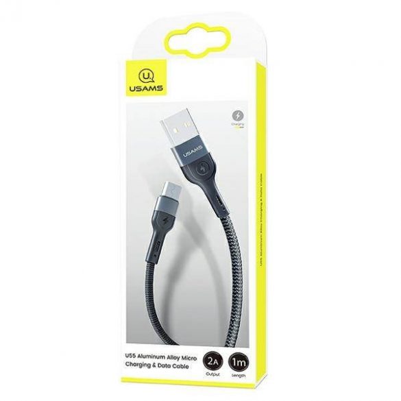 USAMS Kabel pleciony U55 2A micro USB czarny/negru 1m SJ450USB01 (US-SJ450)