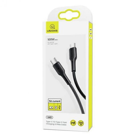 USAMS Kabel U43 USB-C și USB-C 100W PD Încărcare rapidă 5A 1,2 m czarny/negru SJ459USB01 (US-SJ459)