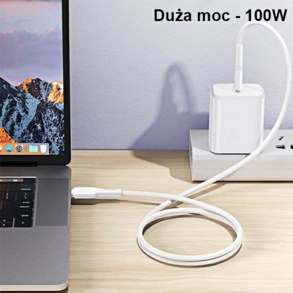 USAMS Cablu U43 USB-C na USB-C 100W PD Fast Charge 5A 1.2m alb/alb  SJ459USB02 (US-SJ459)