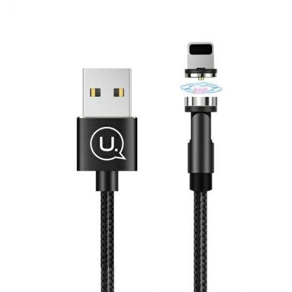 USAMS U59 cablu magnetic Lightning 2.1A Fast Charge 1m împletit negru/negru SJ472USB01 (US-SJ472) unghi reglabil