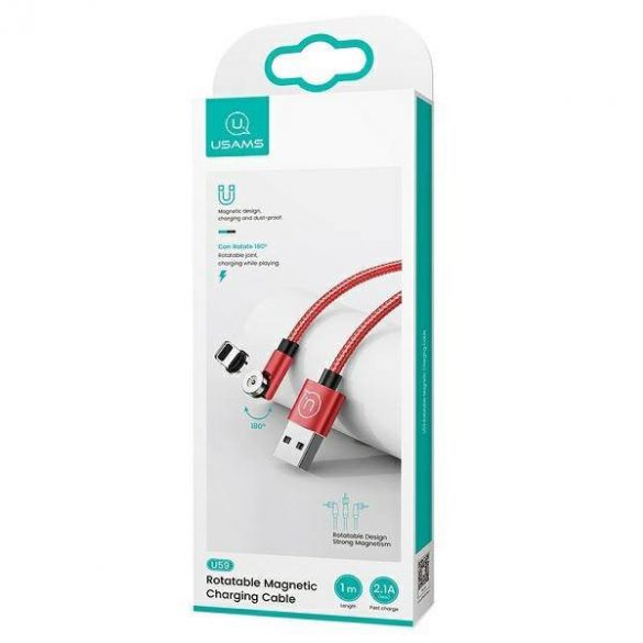 USAMS Kabel magnetyczny U59 lightning 2.1A Fast Charge 1m pleciony czerwony/red SJ472USB02 (US-SJ472) regulator kąt