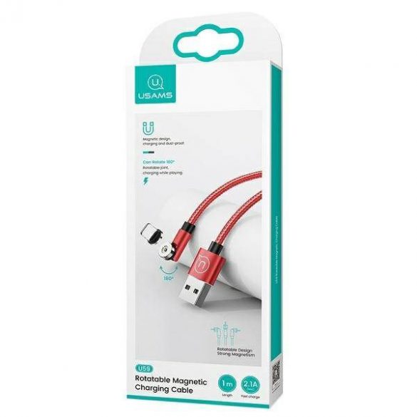 USAMS Cablu magnetic U59 microUSB 2.1A Fast Charge 1m împletit roșu/roșu SJ474USB02 (US-SJ474) unghi reglabil