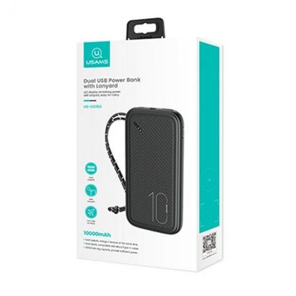 Powerbank USAMS PB56 10000mAh 2xUSB / USB-C / MicroUSB Încărcare rapidă czarny/negru 10KCD15001 (US-CD150)