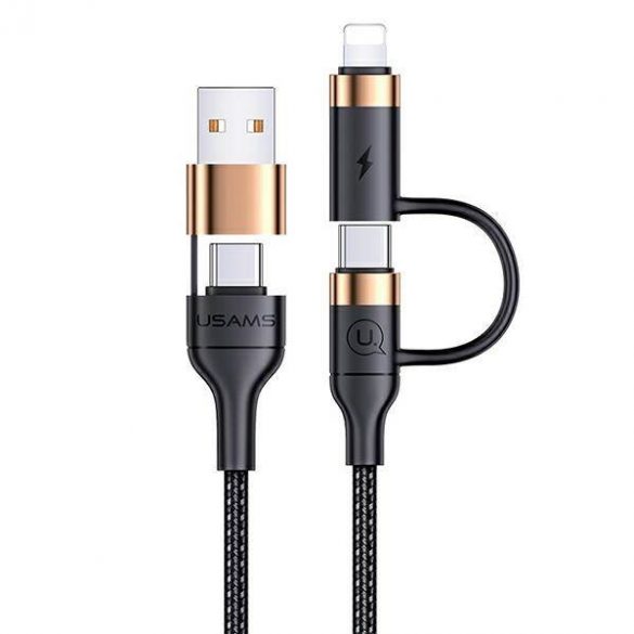 USAMS Kabel pleciony U62 2xUSB-C/USB-A /lightning 1,2m PD Fast Charge czarny/negru SJ483USB01 (US-SJ483)