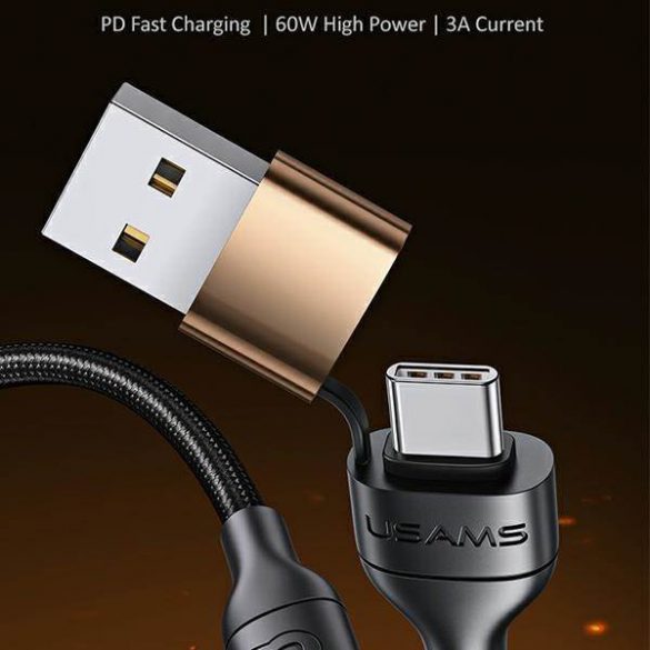 USAMS Kabel pleciony U62 2xUSB-C/USB-A /lightning 1,2m PD Fast Charge czarny/negru SJ483USB01 (US-SJ483)