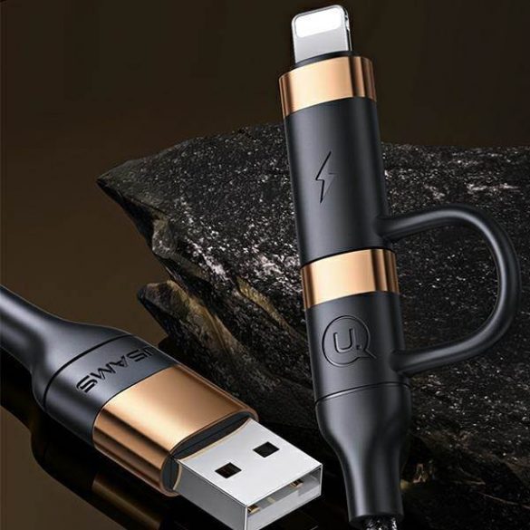 USAMS Kabel pleciony U62 2xUSB-C/USB-A /lightning 1,2m PD Fast Charge czarny/negru SJ483USB01 (US-SJ483)