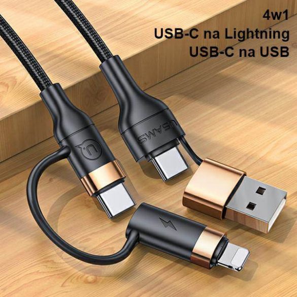 USAMS Kabel pleciony U62 2xUSB-C/USB-A /lightning 1,2m PD Fast Charge czarny/negru SJ483USB01 (US-SJ483)