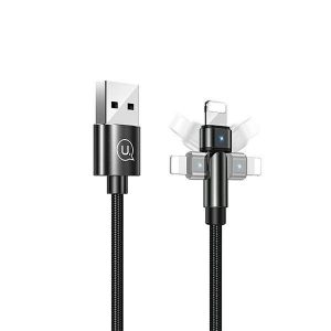 USAMS Kabel pleciony obrotowy U60 2A Lightning czarny/negru 1m SJ476USB01 (US-SJ476)