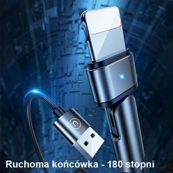 USAMS Kabel pleciony obrotowy U60 2A Lightning czarny/negru 1m SJ476USB01 (US-SJ476)