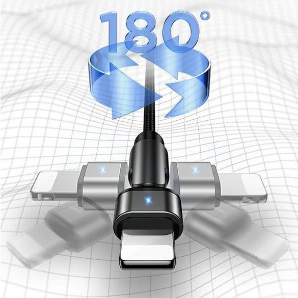 USAMS Kabel pleciony obrotowy U60 2A Lightning czarny/negru 1m SJ476USB01 (US-SJ476)