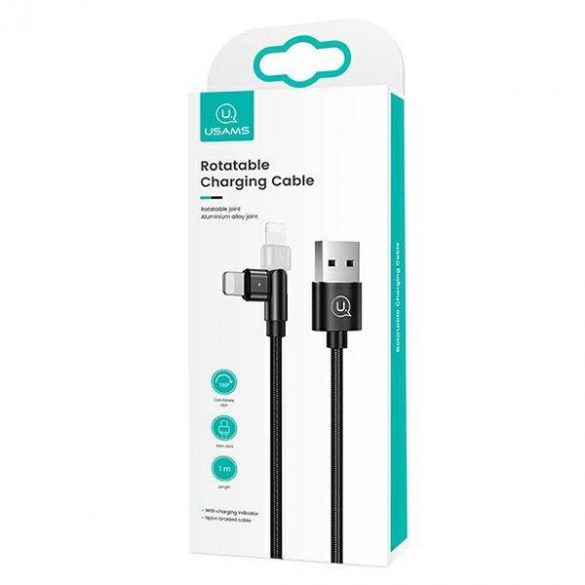 USAMS Kabel pleciony obrotowy U60 2A Lightning czarny/negru 1m SJ476USB01 (US-SJ476)