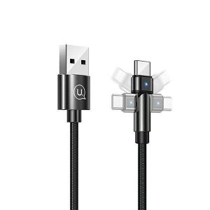 USAMS Kabel pleciony obrotowy U60 2A USB-C czarny/negru 1m SJ477USB01 (US-SJ477)