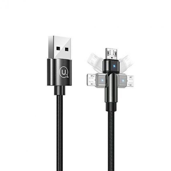 USAMS Kabel pleciony obrotowy U60 2A microUSB czarny/negru 1m SJ478USB01 (US-SJ478)