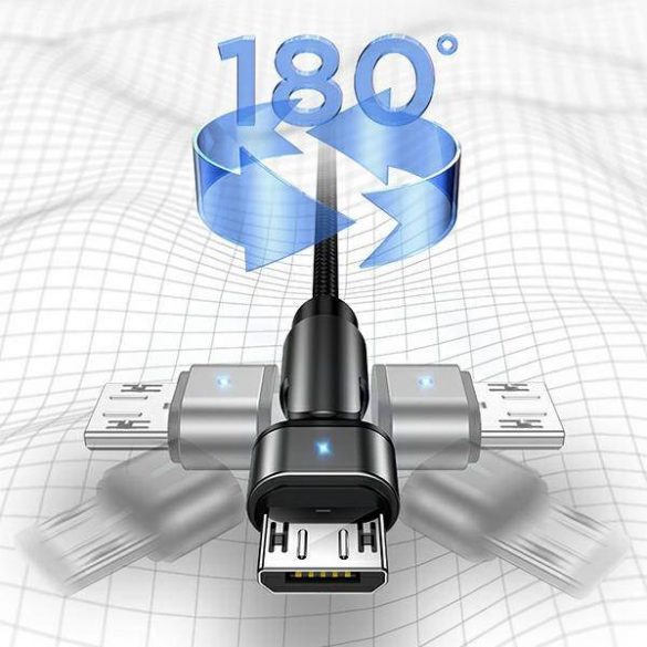 USAMS Kabel pleciony obrotowy U60 2A microUSB czarny/negru 1m SJ478USB01 (US-SJ478)