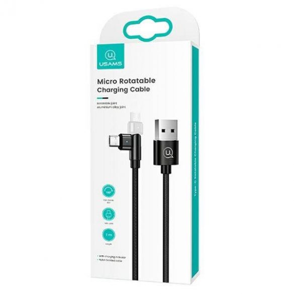 USAMS Kabel pleciony obrotowy U60 2A microUSB czarny/negru 1m SJ478USB01 (US-SJ478)