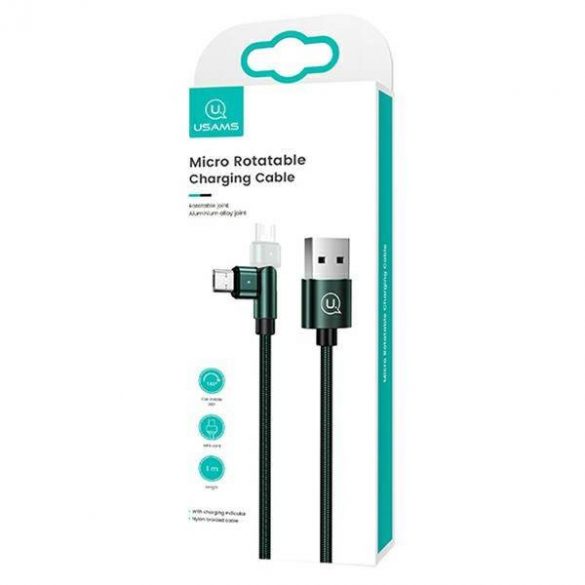 USAMS Kabel pleciony obrotowy U60 2A microUSB zielony/verde 1m SJ478USB02 (US-SJ478)