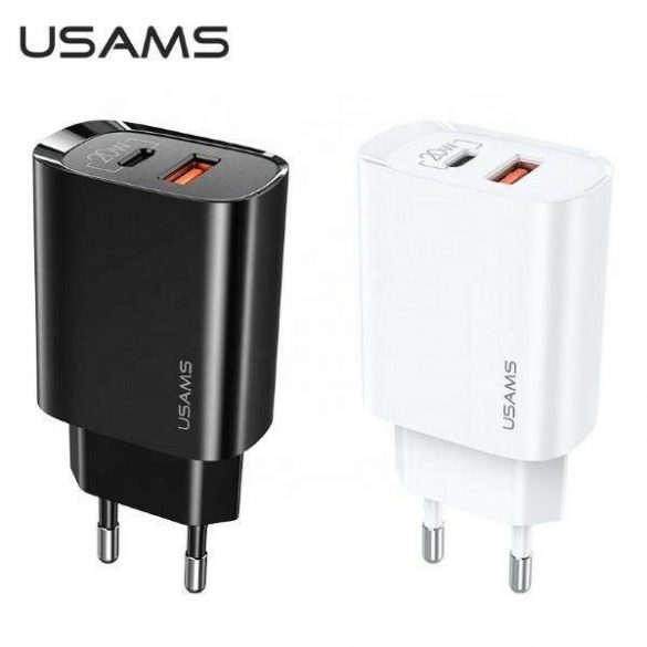 USAMS Ład. siec. 1xUSB-C+1xUSB T35 20W (numai cap) PD3.0 +QC3.0 Încărcare rapidă biały/alb CC121TC01 (US-CC121)