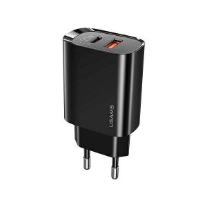 USAMS Ład. siec. 1xUSB-C+1xUSB T35 20W (numai cap) PD3.0 +QC3.0 Încărcare rapidă czarny/negru CC121TC02 (US-CC121)